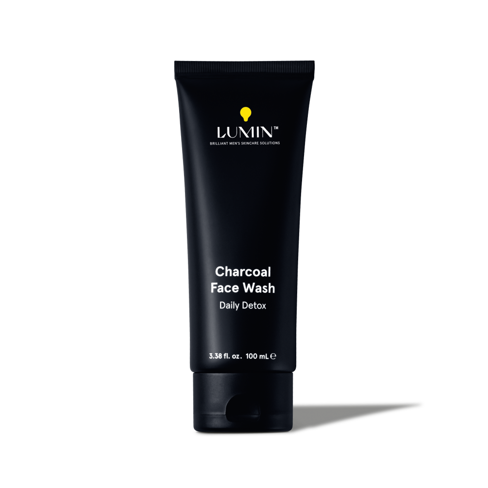 Lumin Charcoal Face Wash Daily Detox in black 100ml tube for men's skincare cleansing and detoxifying.