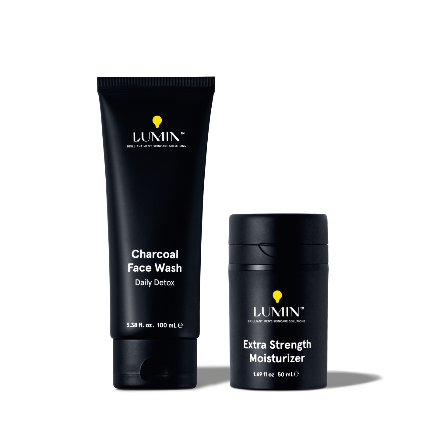 Lumin men's skincare charcoal face wash 100ml and extra strength moisturizer 50ml for daily detox and hydration