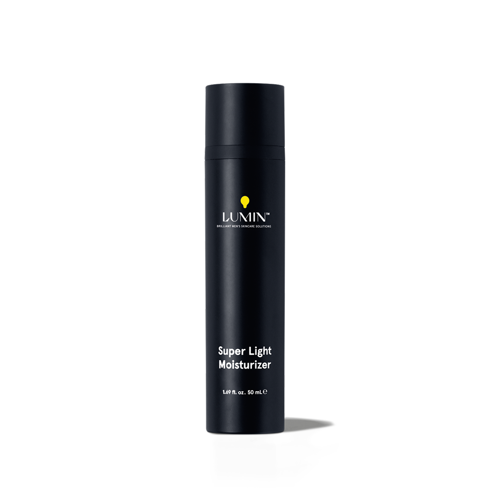 Lumin Super Light Moisturizer for men, hydrating facial skincare lotion in black 1.69 fl. oz bottle